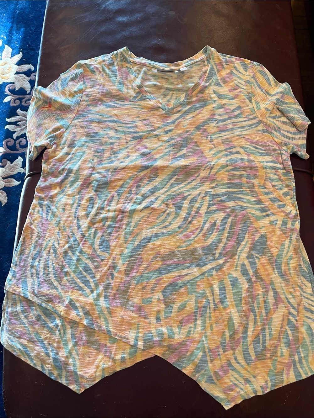 LOGO by Lori Goldstein Multicolor Pastel Zebra-Print Short Sleeve Top